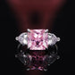 Style Pink Sparkling Zircon Princess Square Engagement Ring for Ladies and Girlfriends Luxury Proposal  Gift Fashion Jewelry