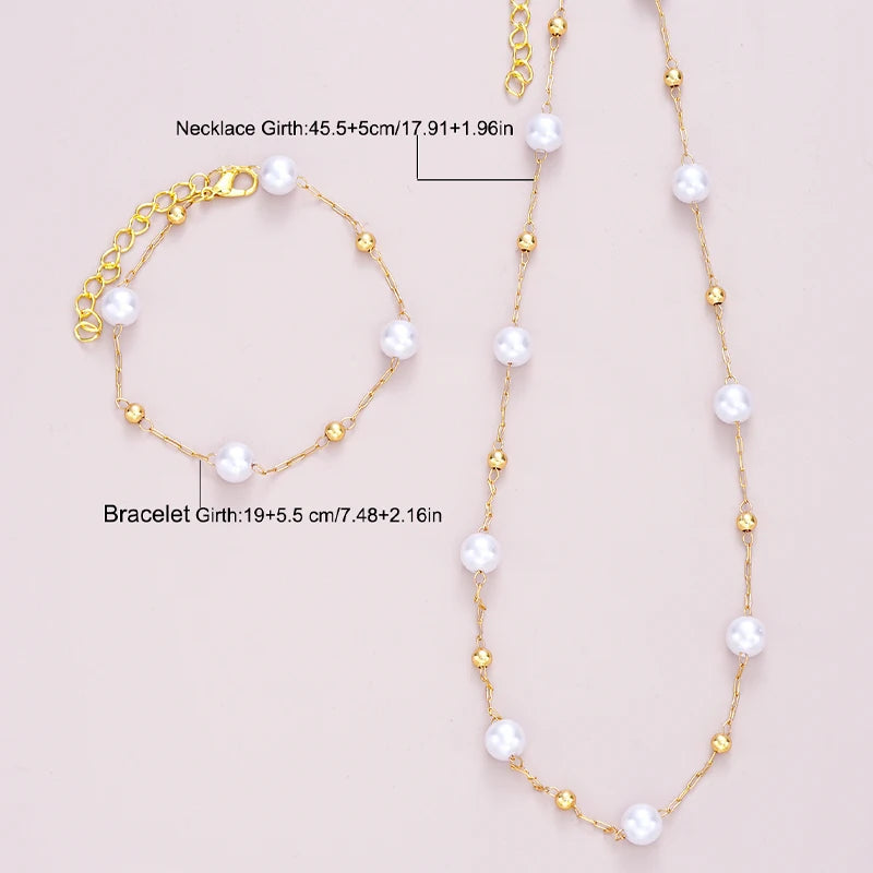 2 Pcs Exquisite Gold Color Bohemian Jewelry Set for Women Fashion Pearl Cross Pendant Necklace Bracelet Set Casual Jewelry Gifts