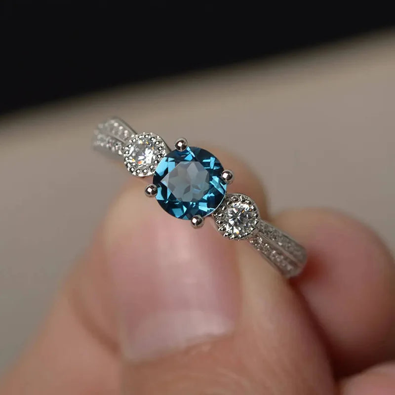 2025 New Fashion Sea Blue Cubic Zirconia Women's Wedding Ring Luxury Engagement Party Elegant   Brilliant Jewelry