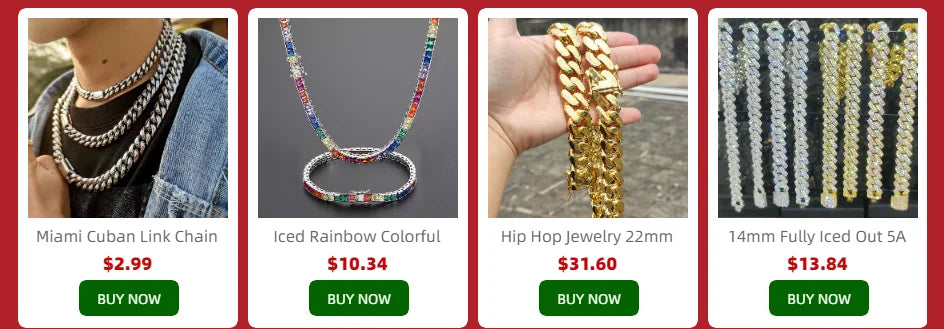 10mm Diamond Cuban Link Chain White Gold/18K Gold Plated Bling 5A+ CZ Necklace Rapper Hip Hop Luxury Jewelry for Men and Women