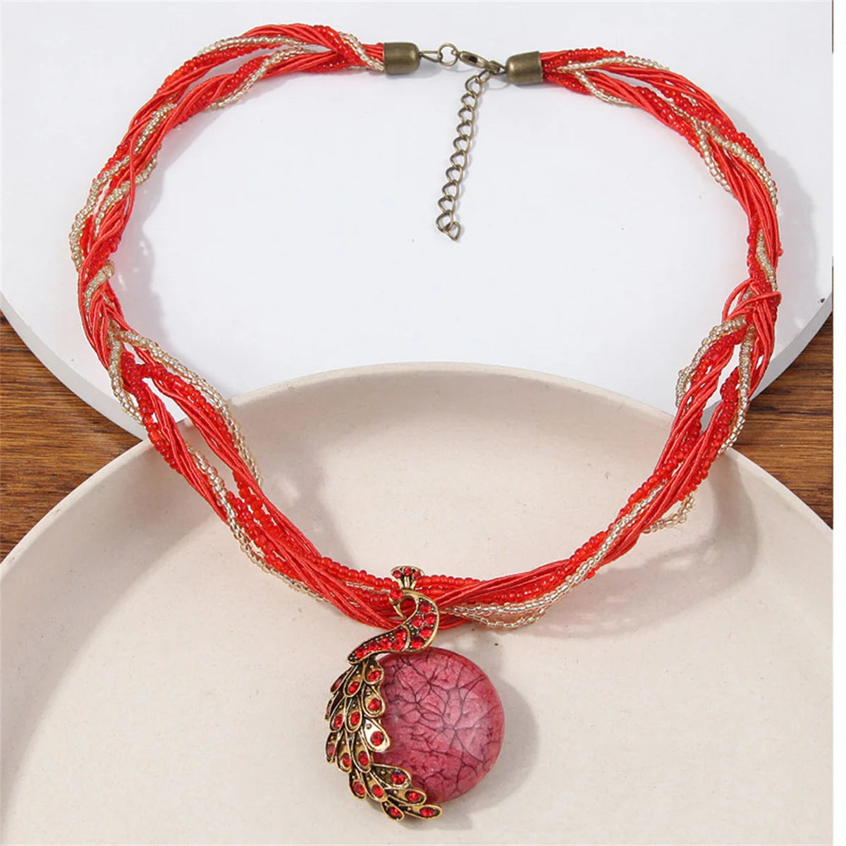 Elegant Vintage Peacock Fringed Tassel Pendant Necklace for Women's Sweaters Fashionable Bohemian Jewelry Accessory