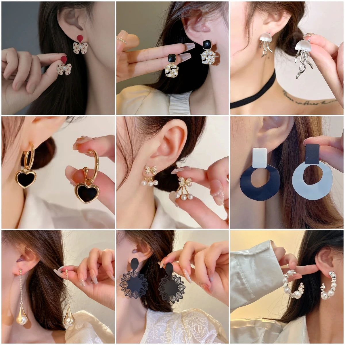 Drop Earrings for Women White Flower Heart Crystal Bow Round Circle Long Pearl Dangle Earrings Geometry Statement Jewelry Gift