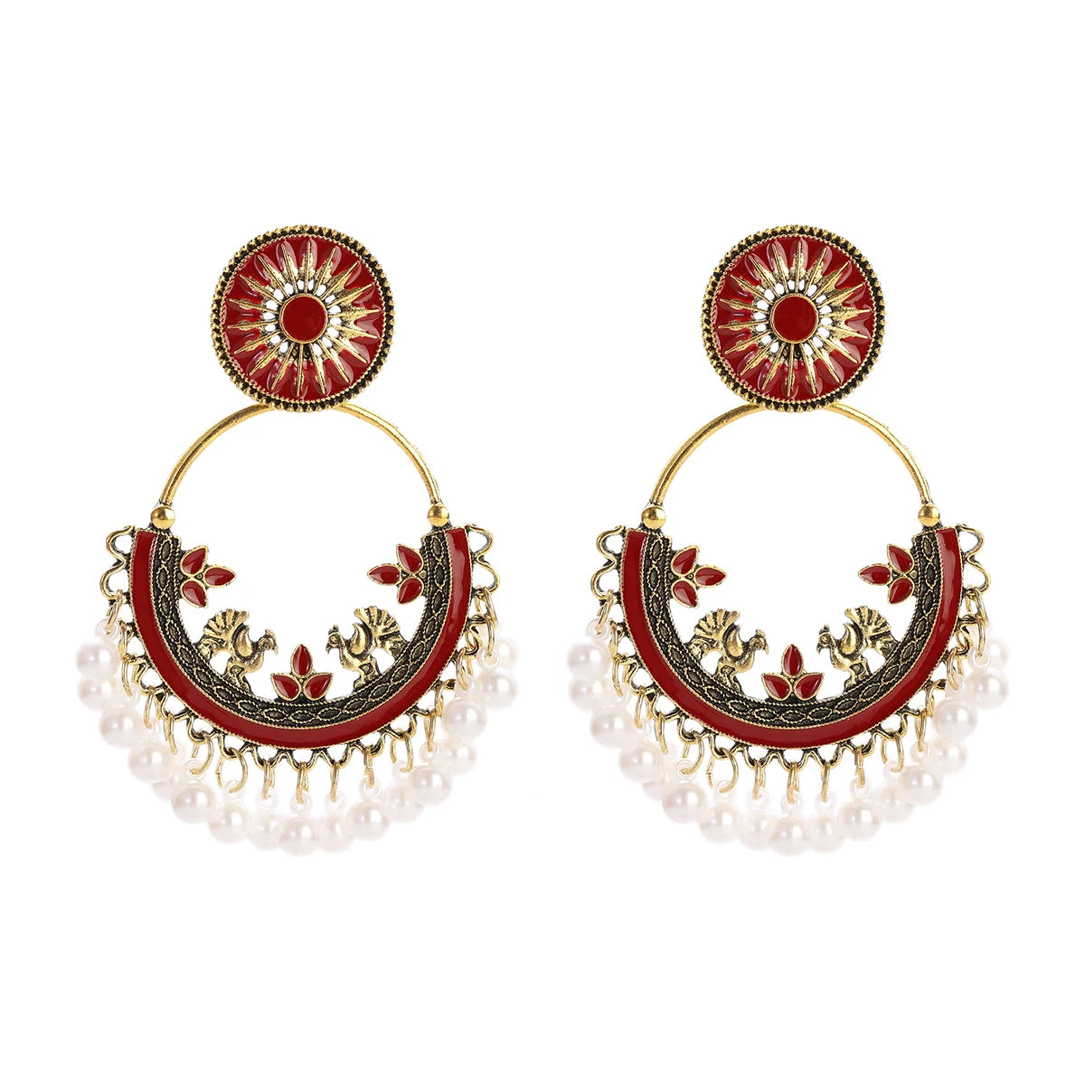 Ethnic Retro Green Sector Carved Turkish Jhumka Earrings For Women Indian Jewelry Pearl Tassel Earrings