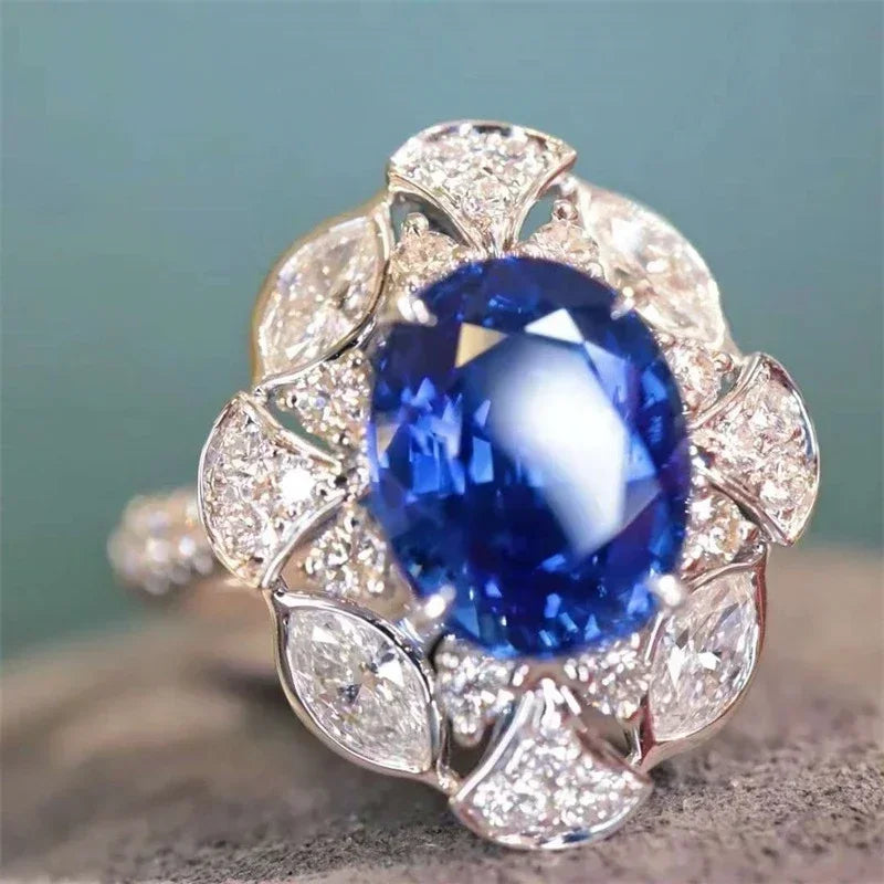 2025 New Blue Cube Zircon Attends Banquet Ring Fashionable, Elegant, High End Women's Bridal Luxury Inlaid Jewelry Accessories