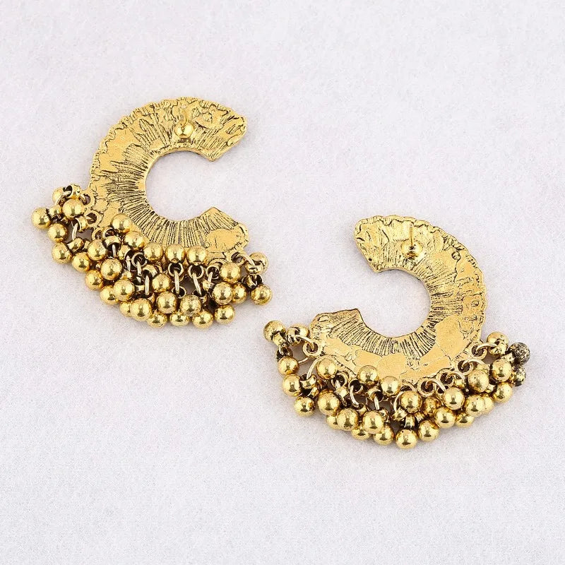 Ethnic Colorful Zircon Indian Jhumka Earrings For Women Pendientes Fashion Jewelry Retro Alloy Tassel Semicircle Ladies Earrings