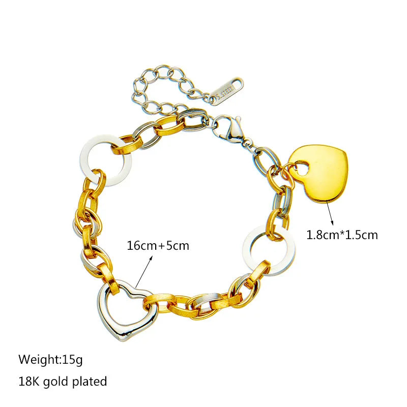 Stainless Steel Heart Charm Bracelet for Women Hip Hop Street Trend Girls Wrist Bracelets Jewelry Fashion Heart Wedding Gifts