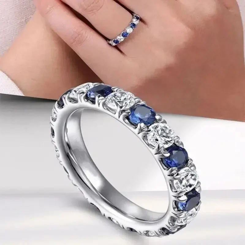 2025 New Blue Cube Zircon Attends Banquet Ring Fashionable, Elegant, High End Women's Bridal Luxury Inlaid Jewelry Accessories