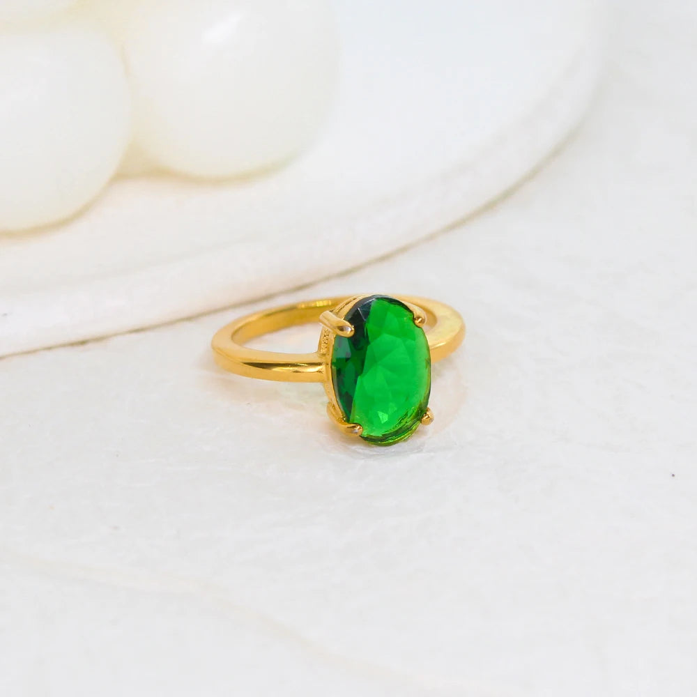 Exquisite Oval AAA Cubic Zirconia Inlaid Stainless Steel Ring Women's Transparent Gem Stone Index Finger Rust Proof Accessories