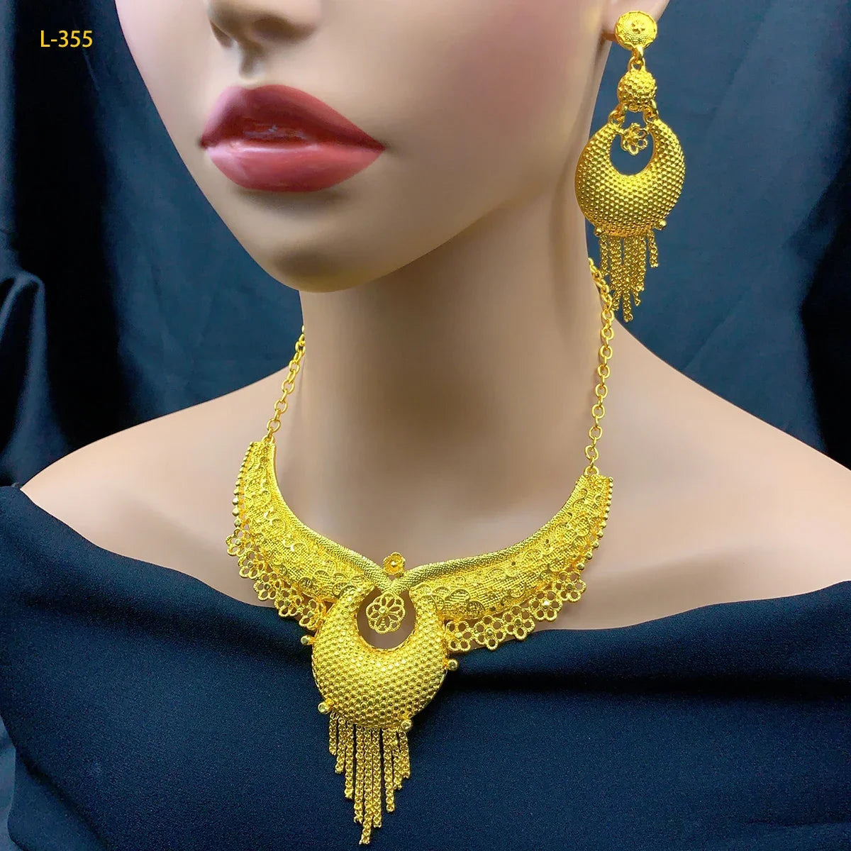 Indian Jewelry Set For Women 24K Gold Color Dubai African Nigeria Bridal Necklace Earrings Wedding Party Jewellery Gifts