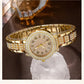 Golden Watch Women Ring Necklace Earrings Rhinestone Fashion Wristwatch Female Casual Ladies Watches Bracelet Set Clock