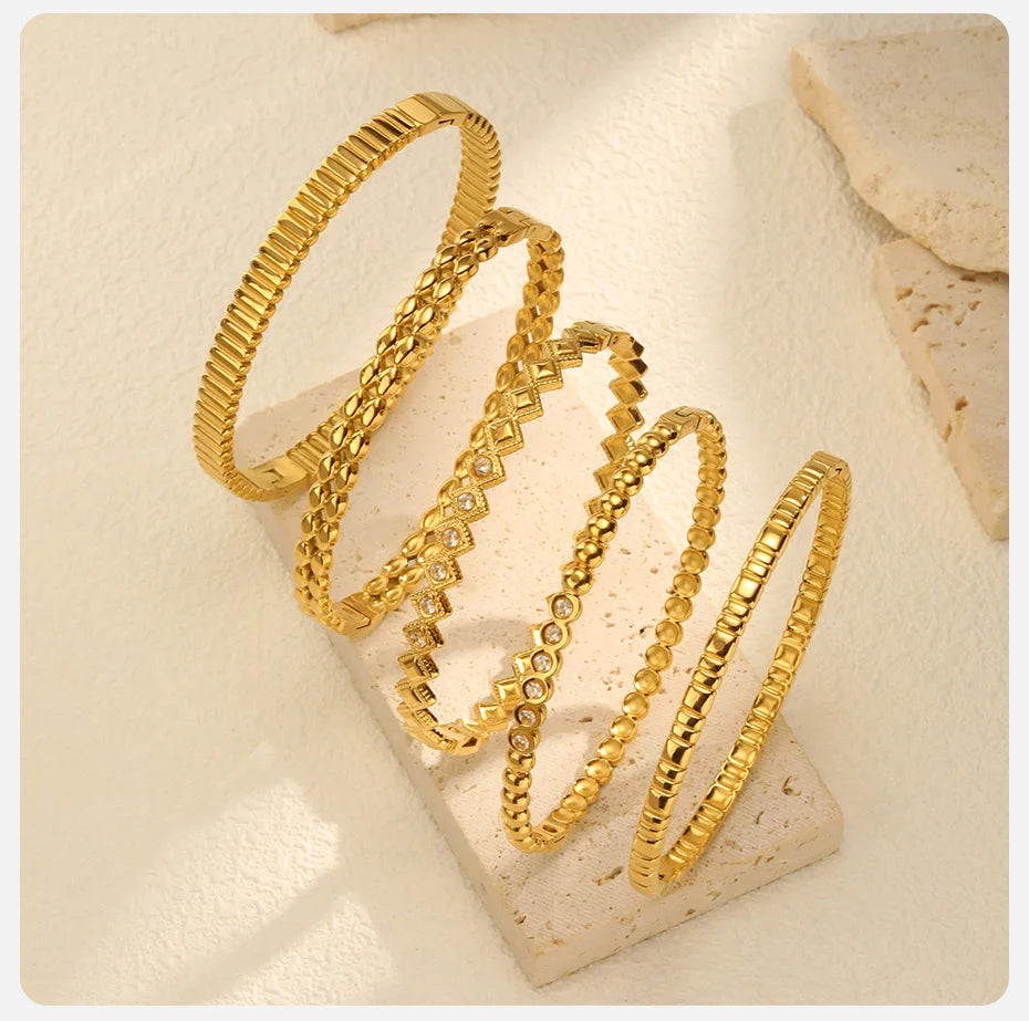 Vnox Romantic Zircon Cuff Bracelet For Women Geometric Fashion Lady Jewelry Stainless Steel Bangles Party Gold Color Never Fade