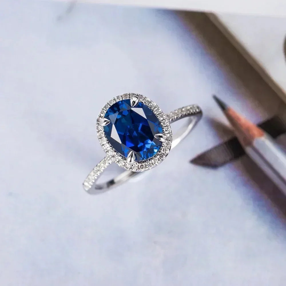 2025 New Blue Cube Zircon Ring Fashionable and Elegant High End Women's Bridal Wedding Luxury Personalized Jewelry Accessories