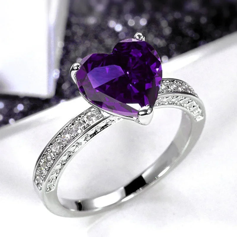 2025 New Purple Cubic Zirconia Ring with Sparkling Square Crystal, High End Women's Personalized Fashion Cocktail Party Jewelry