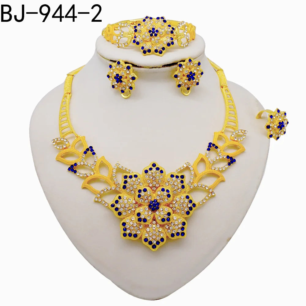 Dubai 24K Golden Plated Jewelry Set African Women's Banquet Wedding Necklace Set