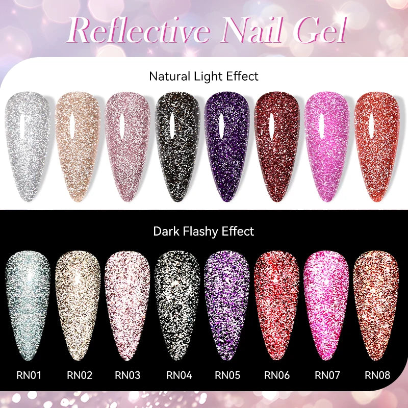 LILYCUTE 7ML Bright Red Sparkling Gel Nail Polish Silver Reflective Gel Colorful Shinning Glitter Manicure Nail Art Gel Varnish