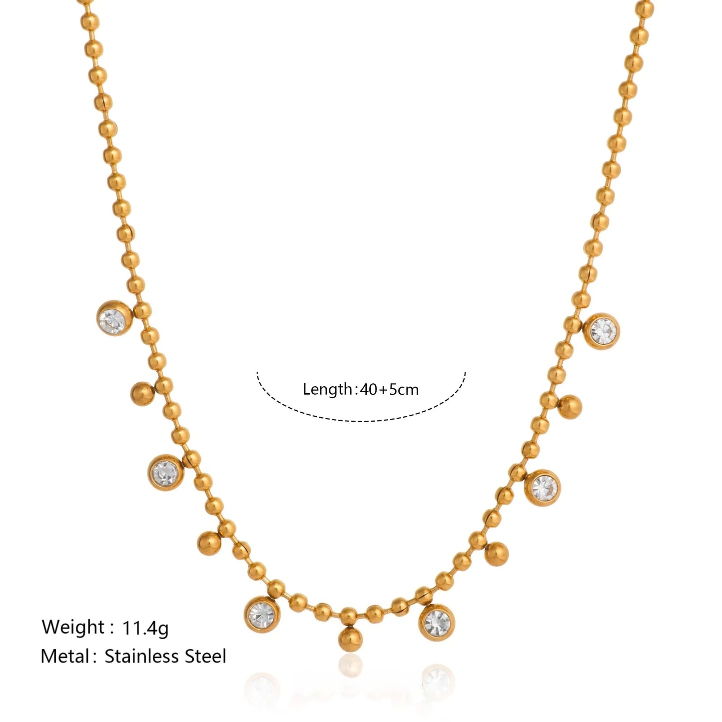 Vintage Round Dangle Zircon Beads Tassel Pendant Necklace for Women 18k Gold Plated Stainless Steel Boho Tarnish Free Jewelry