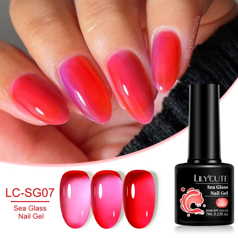 LILYCUTE 7ml Translucent Jelly Gel Nail Polish Autumn Colorful Rose Red Purple Semi Soak off UV LED Nail Art UV LED Gel Varnish