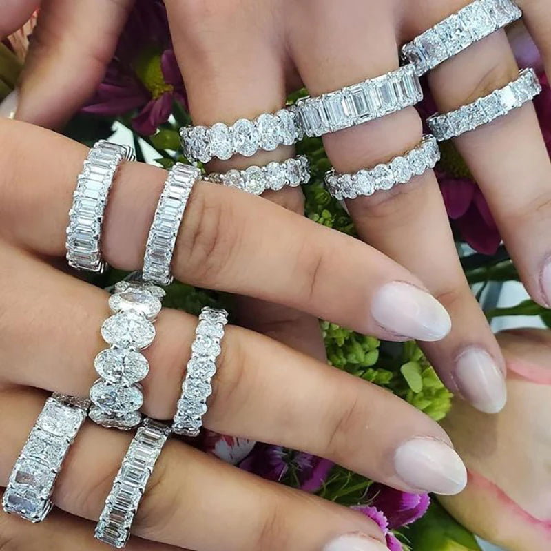 Luxury Female White Crystal Stone  Ring Irregular Zirconia Wedding Rings for Women Trendy Geometric Zircon Engagement Ring