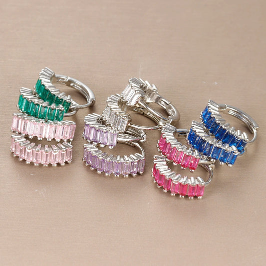 Vintage Stainless Steel Circle Hoop Earrings For Women Colorful Cz Crystal Huggie Ear Buckle Wedding Jewelry Gift aretes mujer