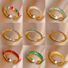 Mini Zircon Green Rings For Women Stainless Steel Gold Color Adjustable Finger Ring Engagement Wedding Christmas Jewelry Gift