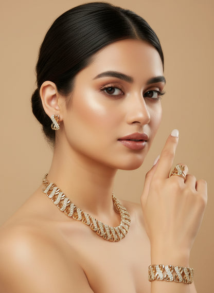 Zenat 5 Piece Bridal Set 18k Gold Plated Stylish Bow Infinity