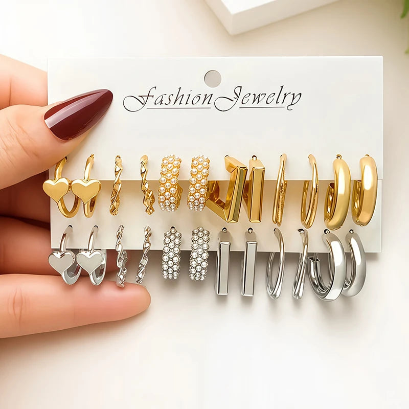 A Set of 6 Pairs of Elegant and Simple Style Combination Earrings for Women, Suitable for Daily Outings