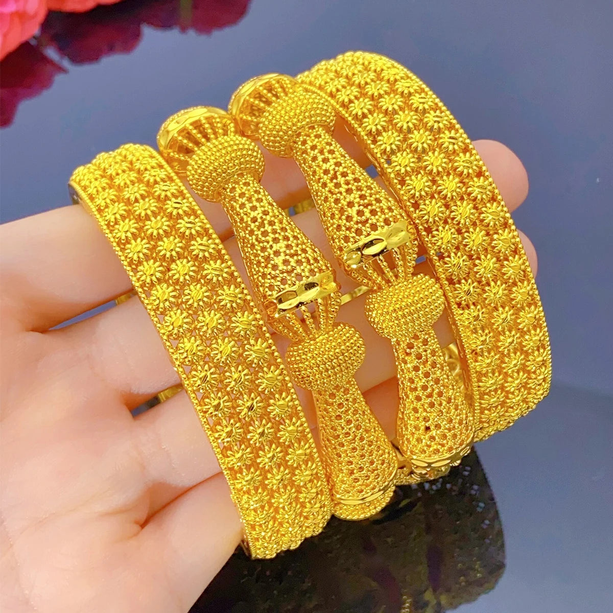 XUHUANG Dubai African Luxury Gold Color Bangles 24K Jewelry Engagement For Women Bridal Wedding Bracelets Trend Jewellery Gifts