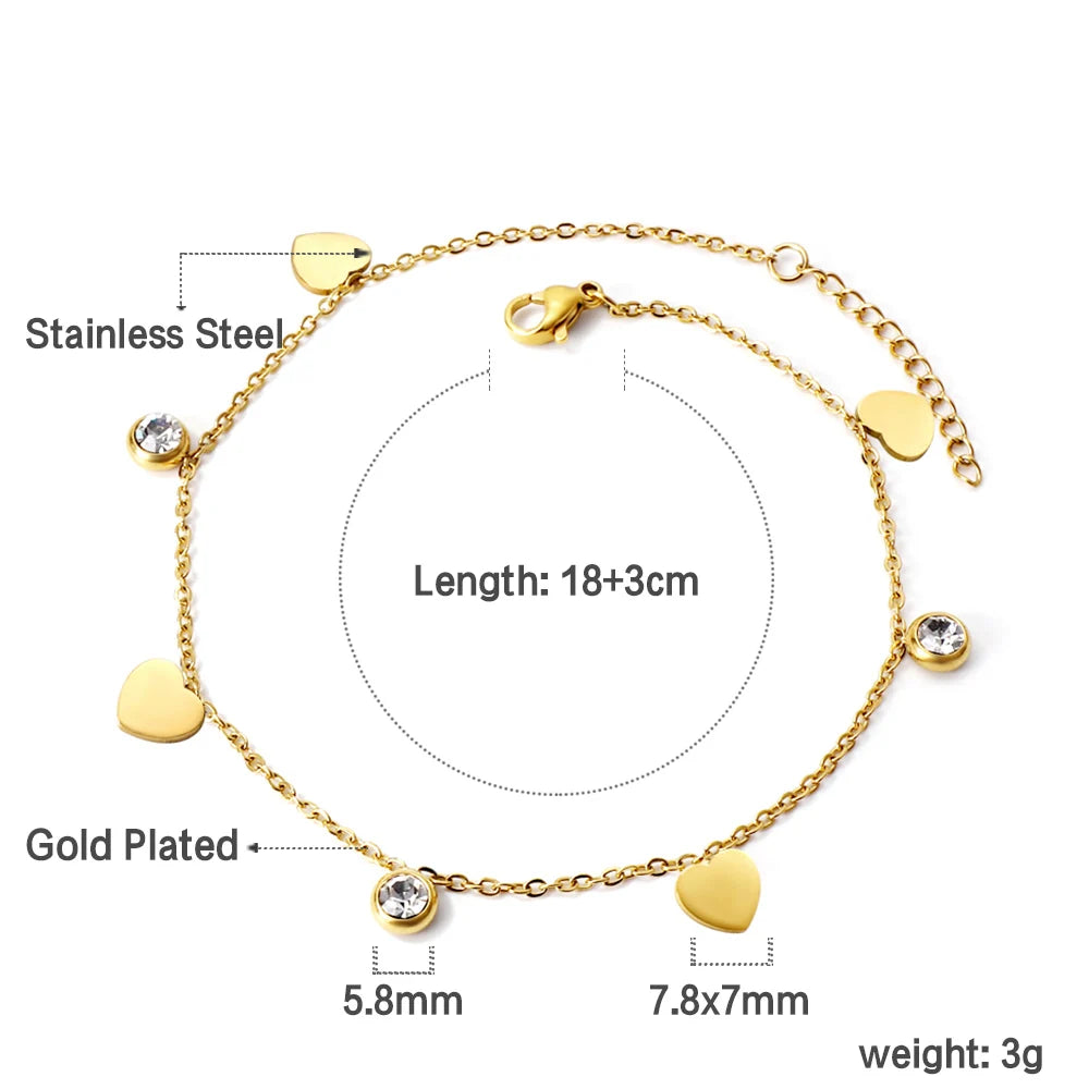 LUXUSTEEL Stainless Steel Heart Coin Charm Bracelet for Women Girl Golden Color Cuban Link Chain Bracelet Jewelry Gift 20cm
