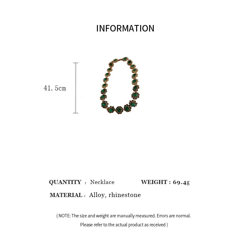 1/4 Pcs French Retro Rhinestones Choker Necklaces for Women Luxury Green Flower Ear Studs Elegant Snape Bracelet Jewelry Sets M