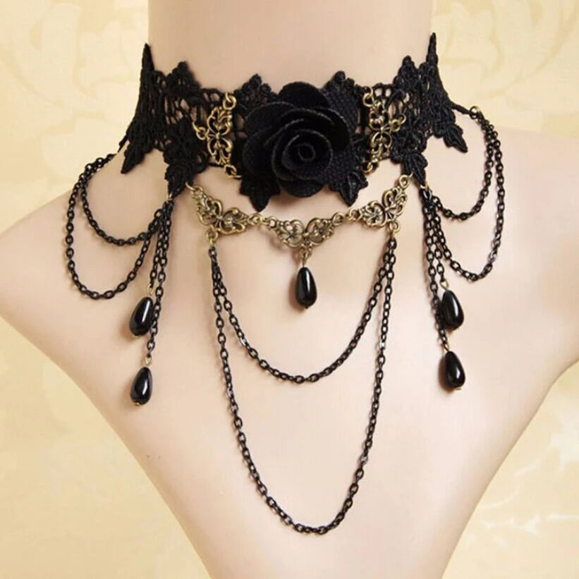 Neo-Gothic Punk Black Sexy Lace Chokers Necklace For Women Fashion Retro Clavicle Chain Halloween Collar Choker Steampunk Gifts