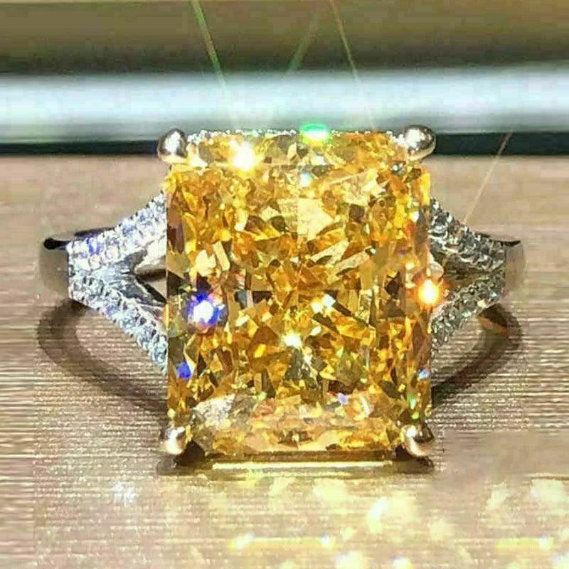 New Elegant Yellow Cubic Zirconia Women Rings Luxury Wedding Anniversary Party Lady's  Accessories Bright Fashion Jewelry