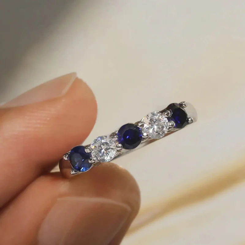 2025 Luxury Prong Setting-Rings For Women With Deep Blue Zircon Stone Anniversary Gift   Wife Micro Paved Middle