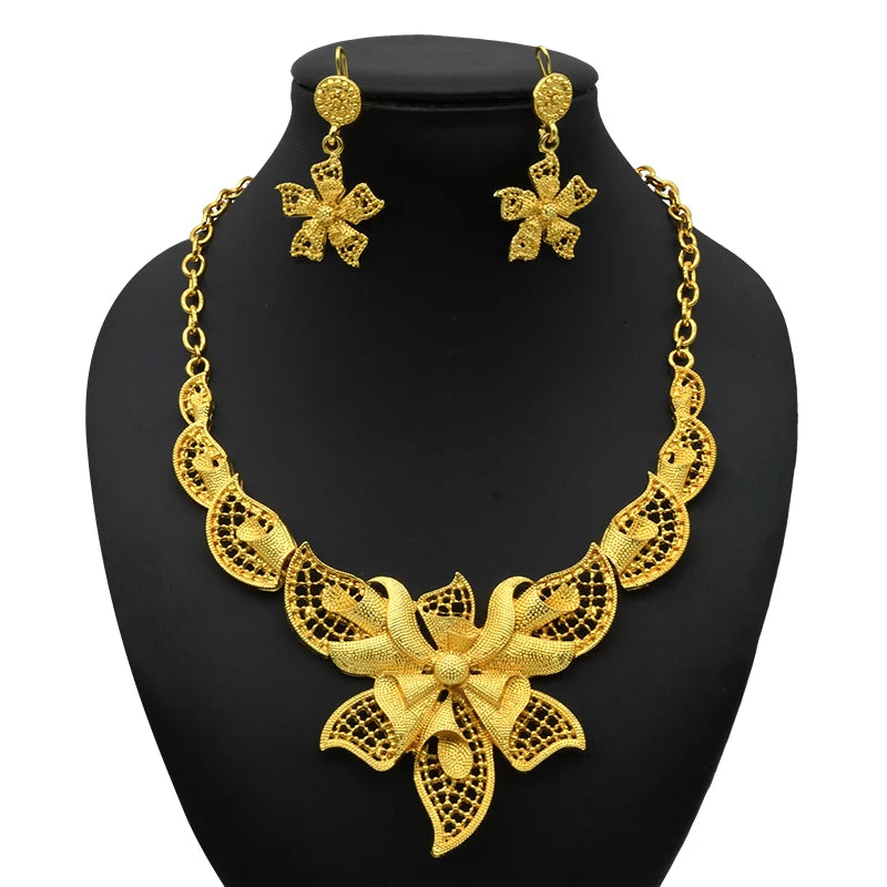 ANIID Luxury Indian Jewelry Sets for Women Party Dubai 24K Gold Color Necklace Set African Wedding Traditional Jewelry Gifts