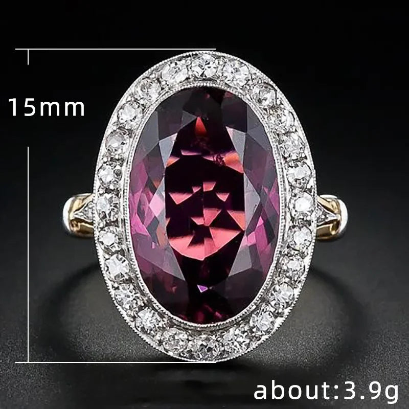 2025 European and American Red Cubic Zirconia Ring, Oval Geometric Fashion Temperament Elegant and Dazzling Jewelry Accessories