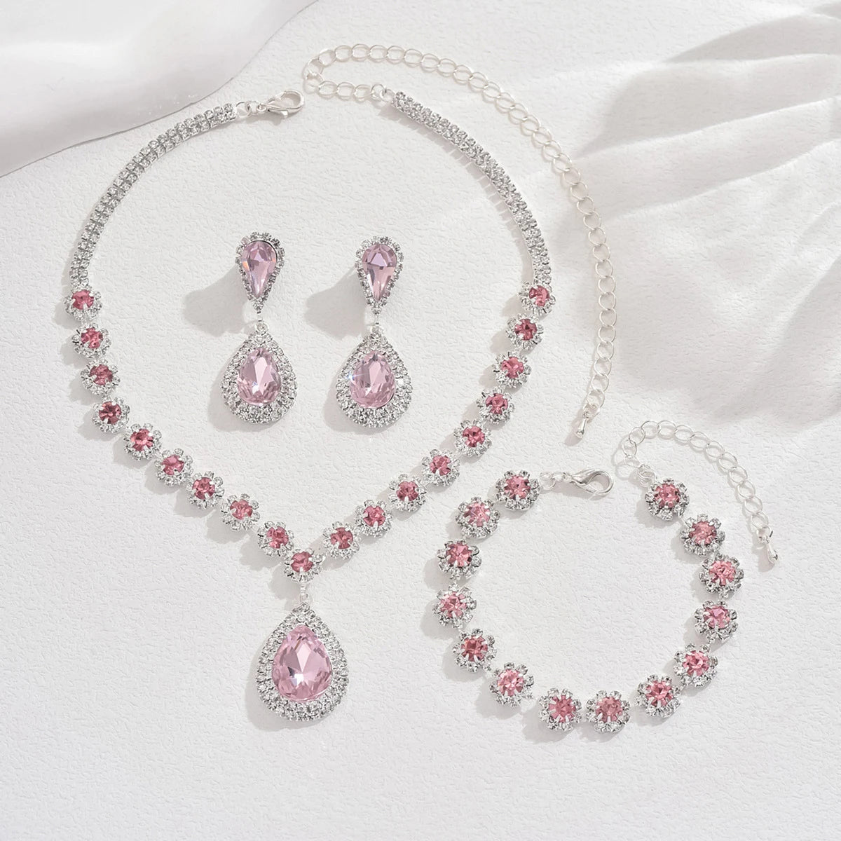 Minimalist Water drops Jewelry Set for Women Crystal Necklace Bracelet Earrings Set Gift Banquet Wedding Anniversary Accessories