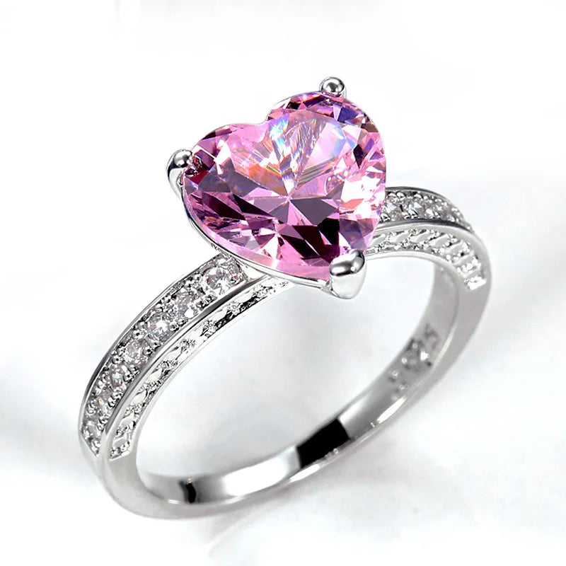 Style Pink Sparkling Zircon Princess Square Engagement Ring for Ladies and Girlfriends Luxury Proposal  Gift Fashion Jewelry