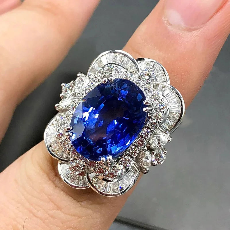 2025 New Blue Cube Zircon Attends Banquet Ring Fashionable, Elegant, High End Women's Bridal Luxury Inlaid Jewelry Accessories