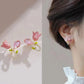 925 Silver Needle Green Flower Earrings For Women Korean Fashion Jewelry 2025 Trending Luxury Zircon Leaf Women's Stud Earrings