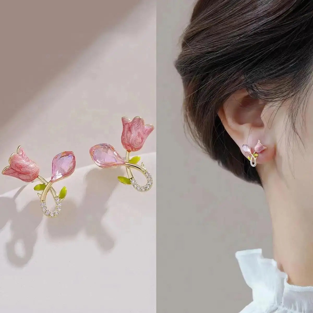 925 Silver Needle Green Flower Earrings For Women Korean Fashion Jewelry 2025 Trending Luxury Zircon Leaf Women's Stud Earrings