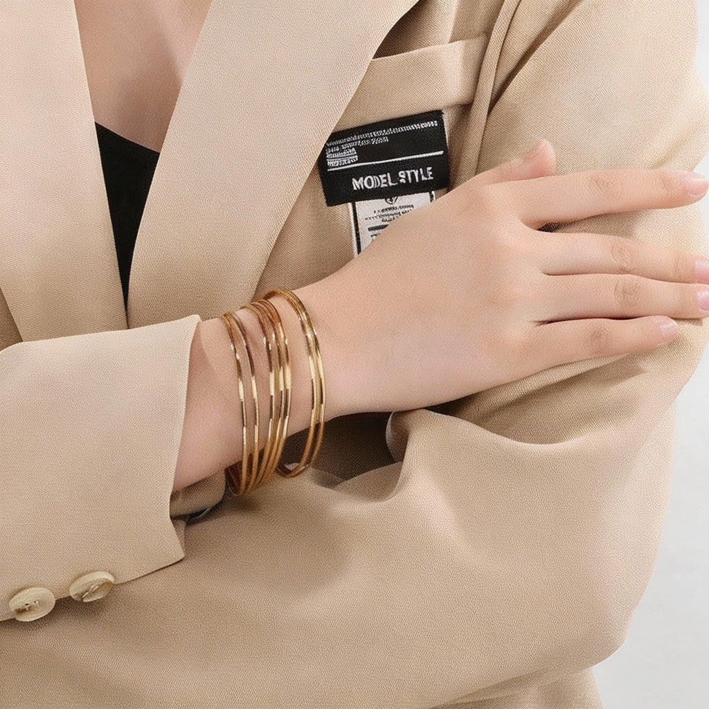 Glossy 18K Gold Plated Stainless Steel Bangle for Women