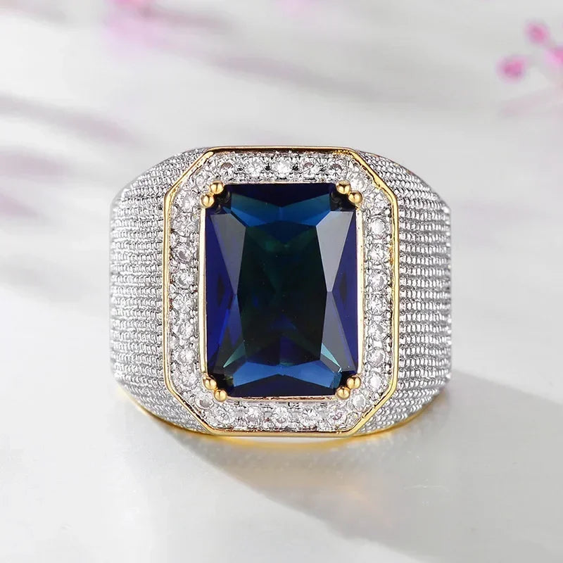 2025 New Blue Cube Zircon Attends Banquet Ring Fashionable, Elegant, High End Women's Bridal Luxury Inlaid Jewelry Accessories
