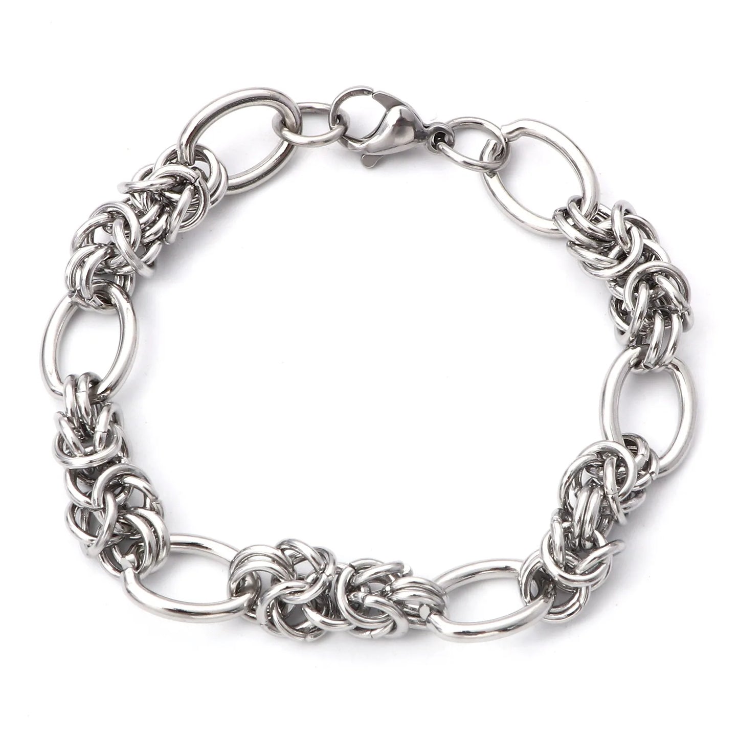 1PC 304 Stainless Steel Punk Style Bracelets Silver Color Wide Connector Chain Bracelet for Man Women Fashion Jewelry 19cm long
