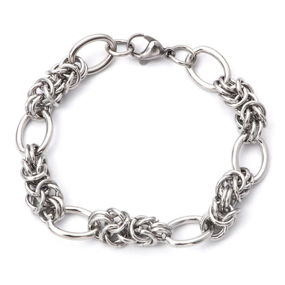 1PC 304 Stainless Steel Punk Style Bracelets Silver Color Wide Connector Chain Bracelet for Man Women Fashion Jewelry 19cm long