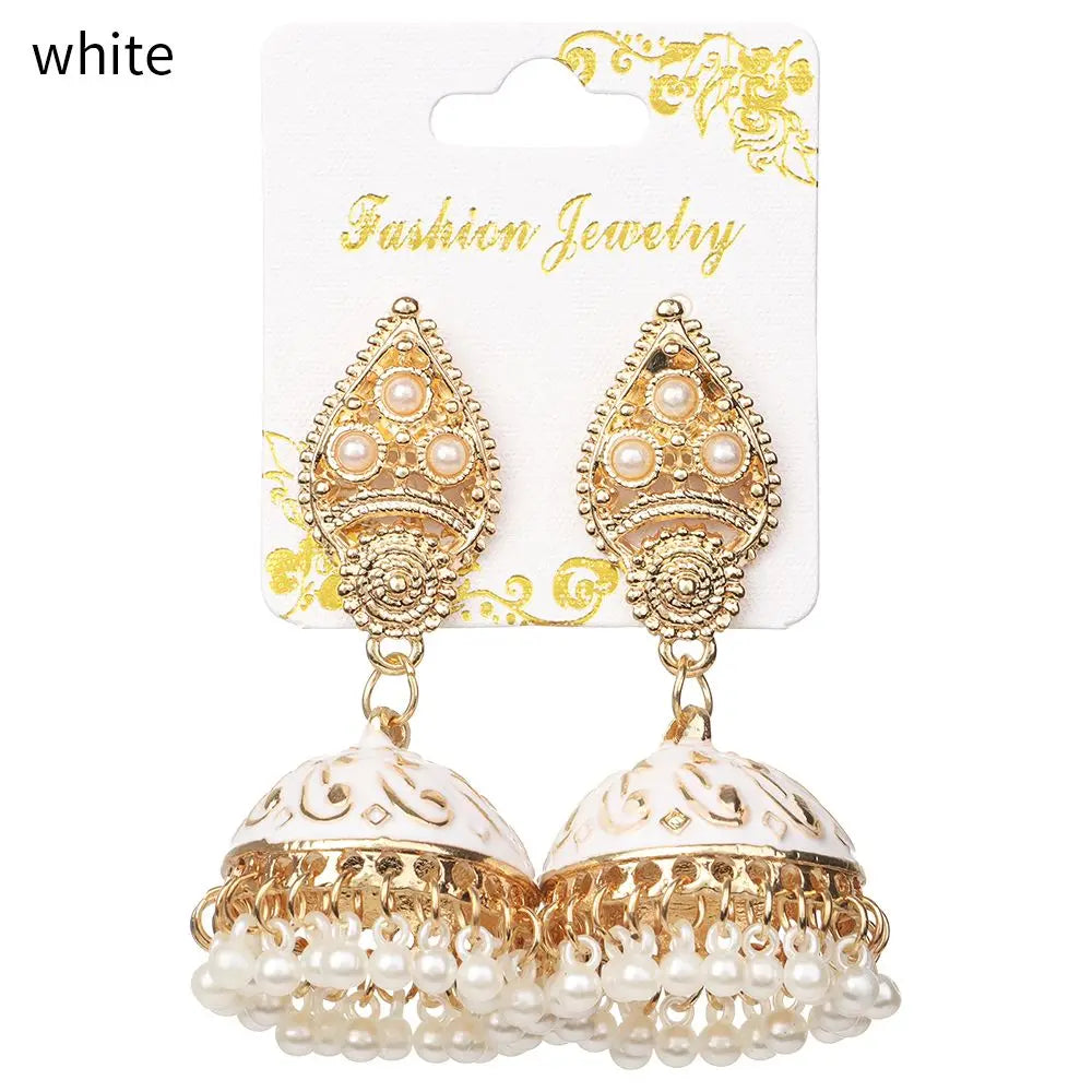 Bohemia Oorbellen Hangers Vintage Gypsy Jhumka Indian Style Earrings Flower Pearl Beads Bell Shape