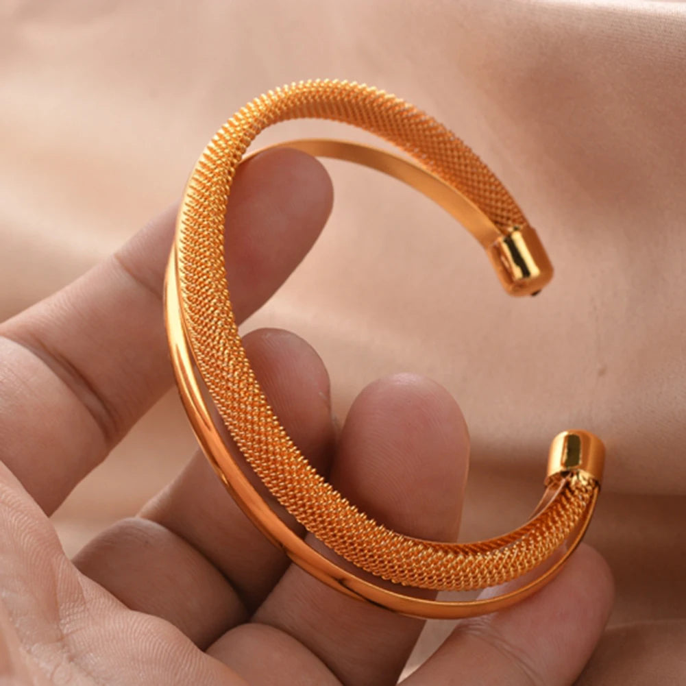 African Gold Color Shiny Bangles for Women Girls Dubai Circle Bracelet Jewelry Ethiopian Bride Wedding