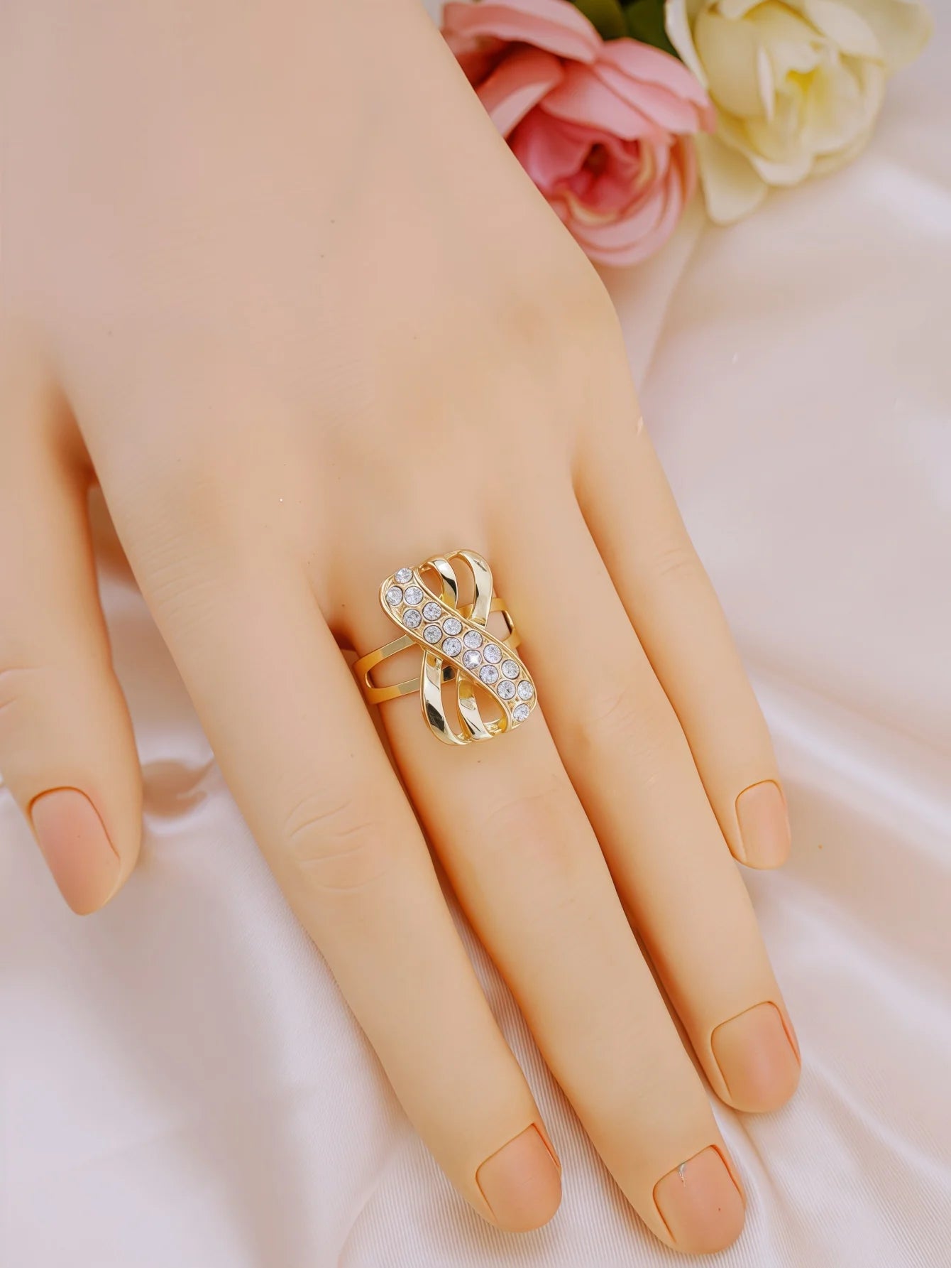 5 Piece Traditional Bridal Jewelry Set 18k Gold Plated Stylish Bow Infinity Design with Rhinestones to match your everyday outfi