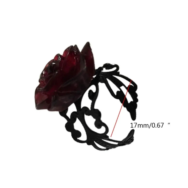 Punk Gothic Red Rose Rings Adjustable Hollow Rings for Women Witch Pagan Vintage Halloween Cool Girl Gift Party Jewelry Gift