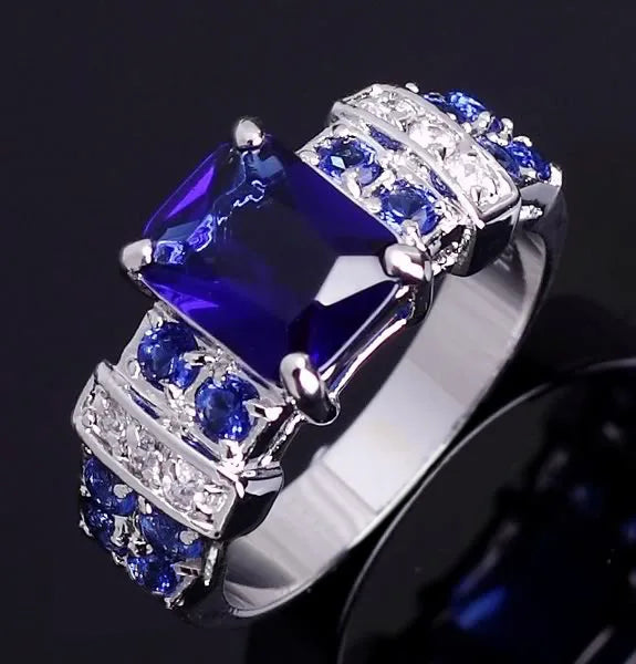 2025 Luxury Prong Setting-Rings For Women With Deep Blue Zircon Stone Anniversary Gift   Wife Micro Paved Middle