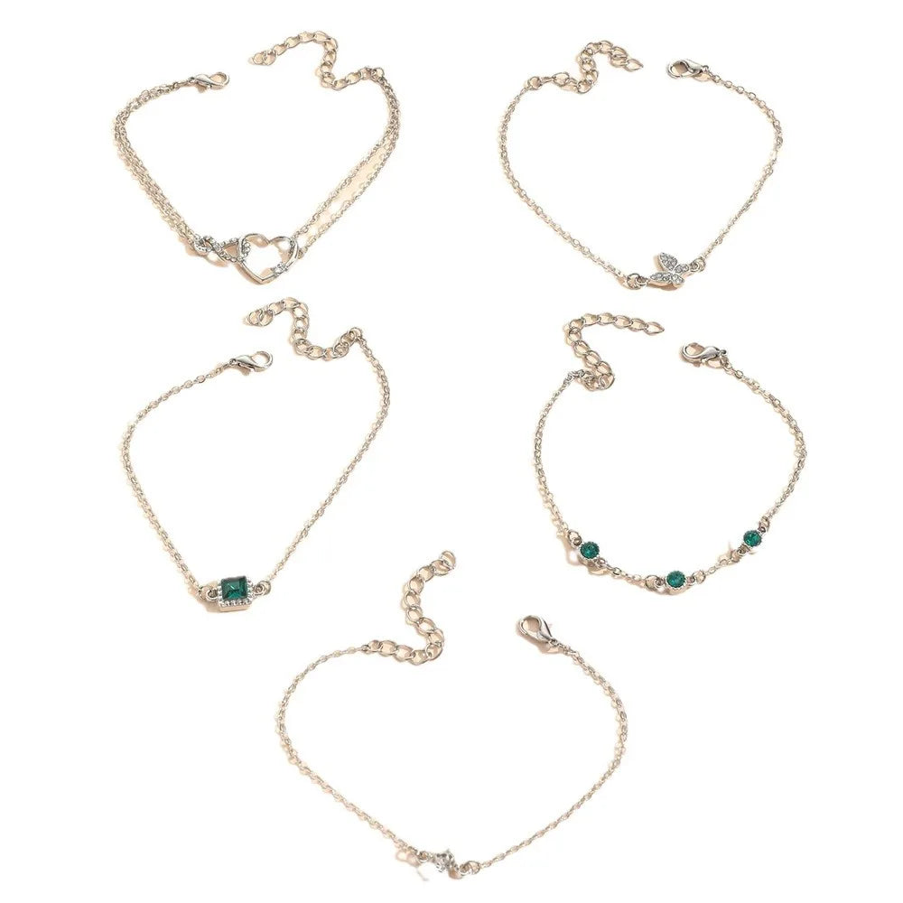 2025 New 5 Pieces/Set Of Rhinestone Butterfly And Heart-shaped Love Metal Bracelet Suitable For Women's Daily Decoration