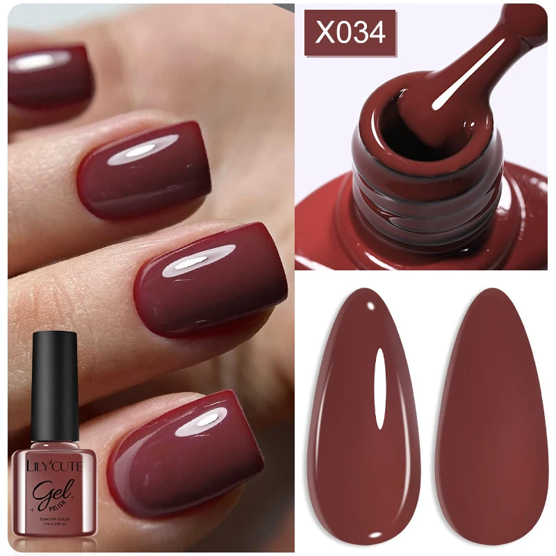 LILYCUTE Ancora Red Autumn Winter Gel Nail Polish Semi Permanent Soak Off UV LED Gel Varnish Manicure Nail Supplies